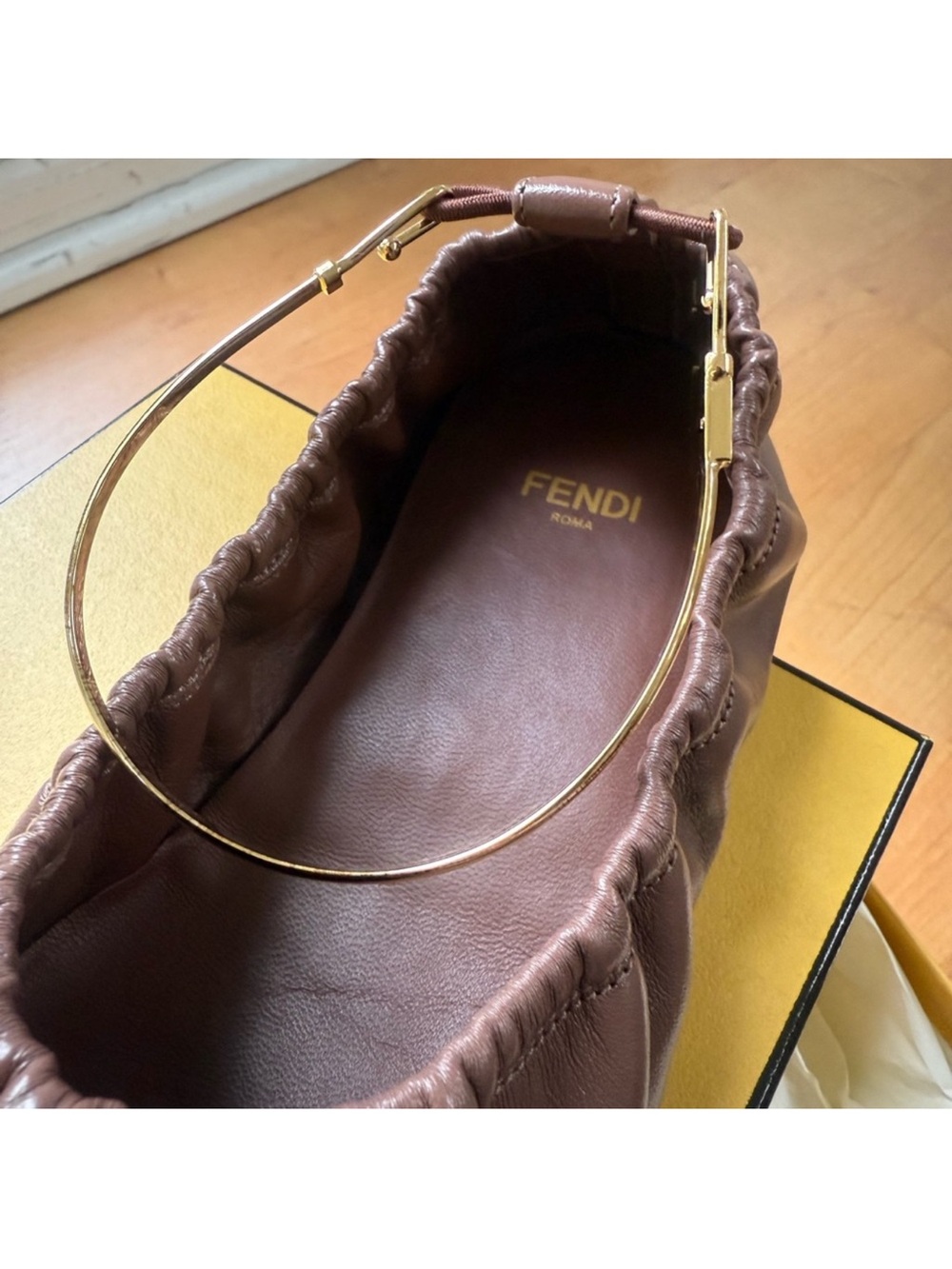 Fendi Brown Leather Ballet Flat with Gold Anklet - Picture 5 of 6